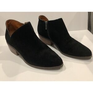 Lucky Brand Perforated Black Suede Leather Low Ankle Bootie Classic Boho 9.5
